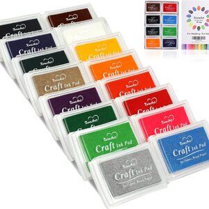 Finger Ink Pads for Kids Washable Craft Ink Stamp Pads, 16 Color DIY for Rubber